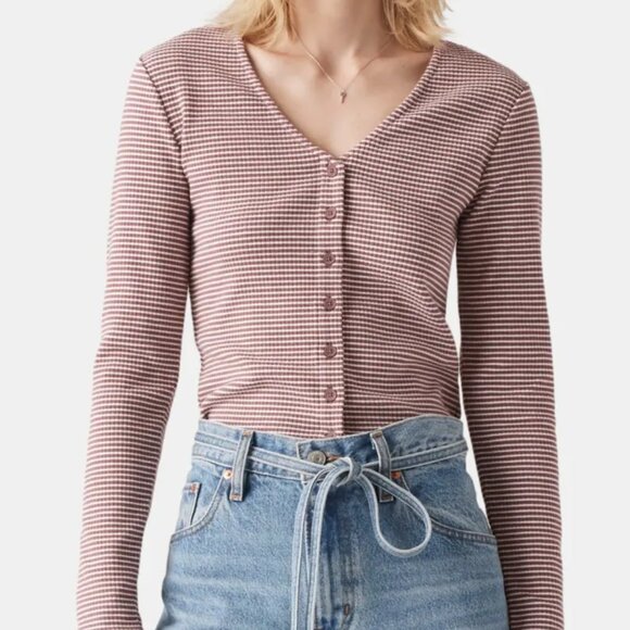 Levi's Muse Vanilla Stripe Rose Long Sleeve T-shirt/NWT/XL - Picture 1 of 13